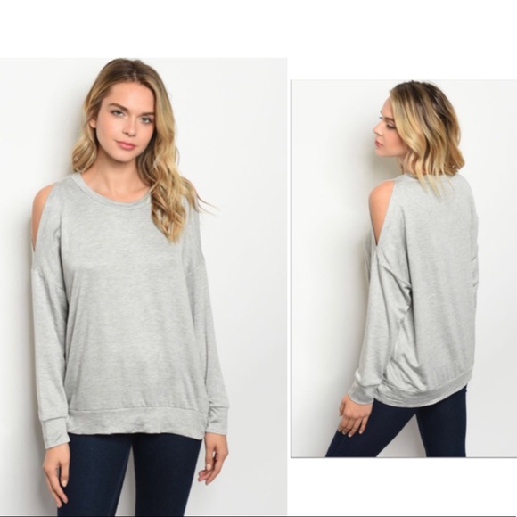 Tops - Gray Long Sleeve Cold Shoulder Top
